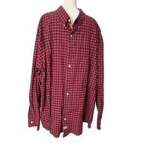 Izod Burgundy Black White Plaid Button Down Shirt 4XL Long Sleeve